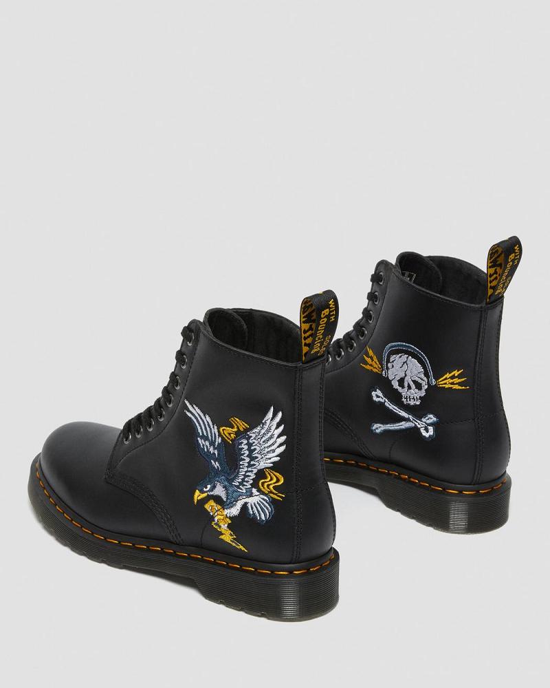 Black Men's Dr Martens 1460 Souvenir Embroidered Leather Ankle Boots | CA 415FDN